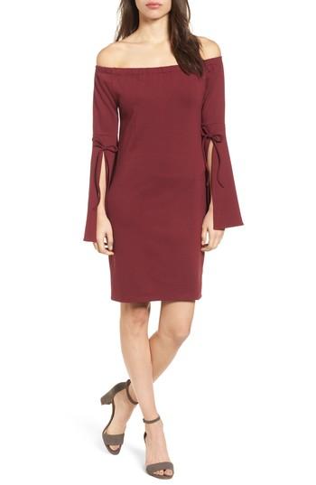 Petite Women's Bobeau Off The Shoulder Sheath Dress P - Burgundy
