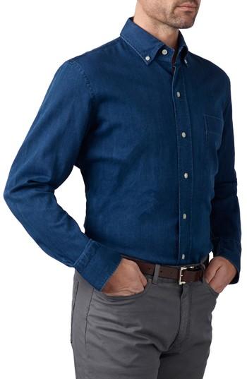 Men's Ledbury Indigo Arnett Slim Fit Sport Shirt 34 - Blue