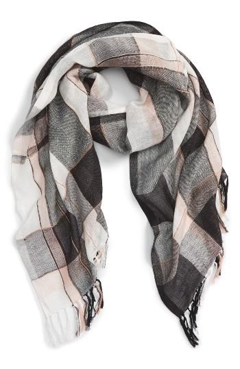 Women's Caslon Check Linen Blend Scarf