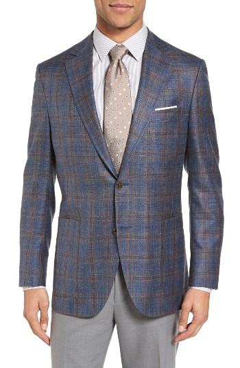 Men's Peter Millar Classic Fit Plaid Wool Blend Sport Coat L - Blue