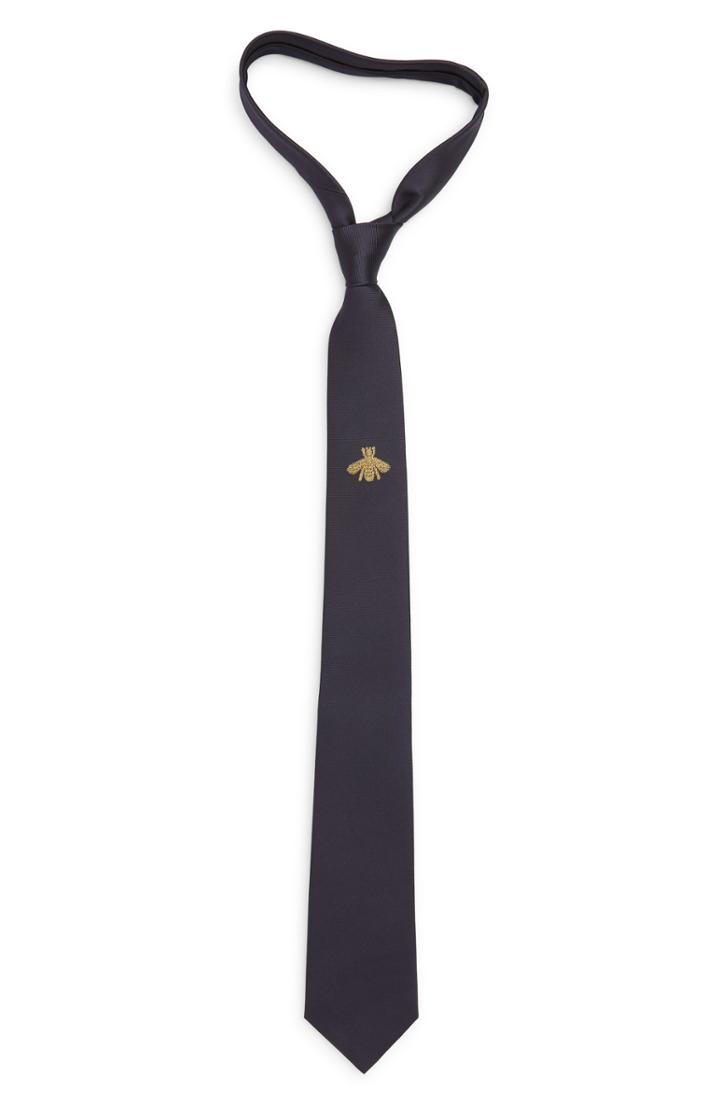 Men's Gucci Embroidered Bee Silk Blend Jacquard Tie