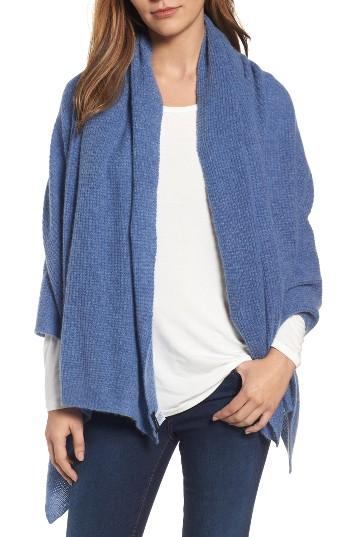 Women's Halogen Waffle Knit Cashmere Wrap, Size - Blue