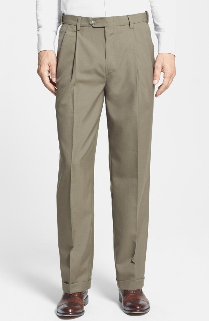 Men's Berle Self Sizer Waist Pleated Trousers X 30 - Green