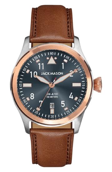 Men's Jack Mason Aviation Leather Strap Watch