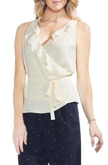 Women's Vince Camuto Wrap Front Ruffle Neck Blouse - White