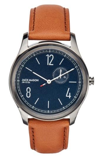 Men's Jack Mason Slim Leather Strap Watch, 46mm