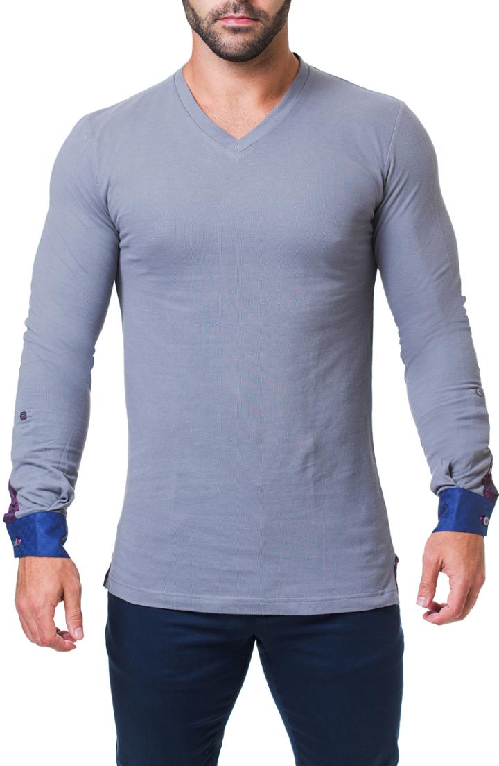 Men's Maceoo Edison Matrix V-neck T-shirt - Grey