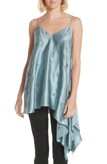 Women's Cinq A Sept Romeo Embroidered Asymmetrical Silk Blouse, Size - Blue