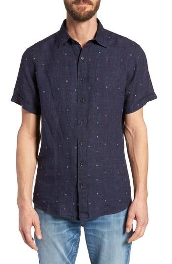 Men's Rodd & Gunn Renforth Regular Fit Dot Linen Sport Shirt, Size - Blue