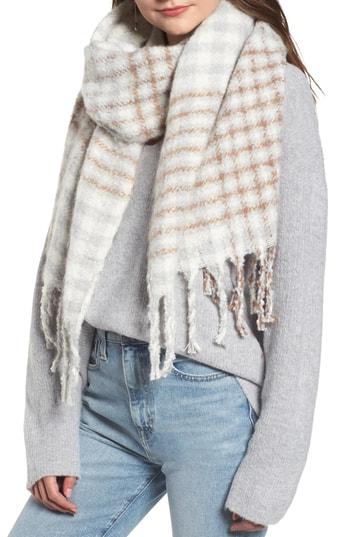 Women's Something Navy Check Blanket Scarf, Size - Ivory