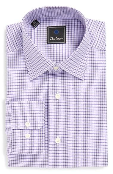 Men's David Donahue Regular Fit Houndstooth Dress Shirt .5 34/35 - Purple
