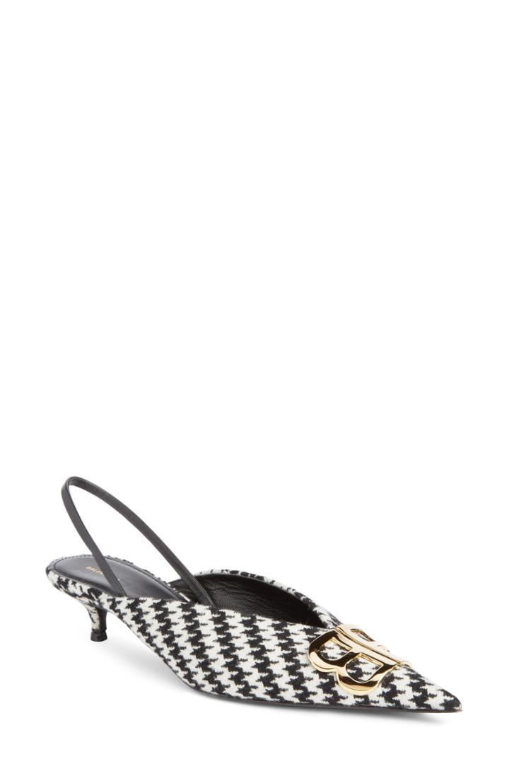 Women's Balenciaga Bb Houndstooth Slingback Pump .5us / 36.5eu - White