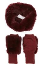Women's Jocelyn Genuine Rabbit Fur Cowl & Mitten Set, Size - Burgundy