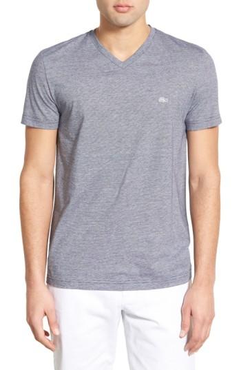 Men's Lacoste Stripe V-neck T-shirt (xxl) - Blue