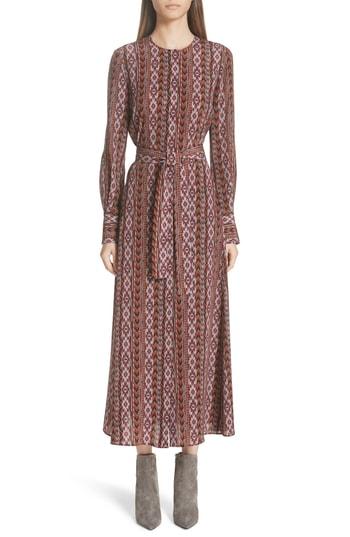 Women's Lafayette 148 New York Coleen Belted Silk Midi Dress - Burgundy