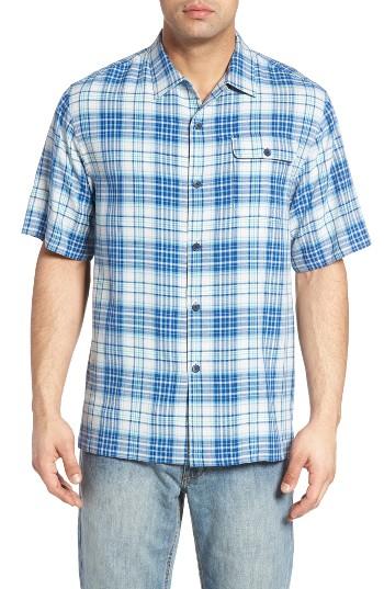 Men's Tommy Bahama Tuntura Plaid Silk Camp Shirt - Blue