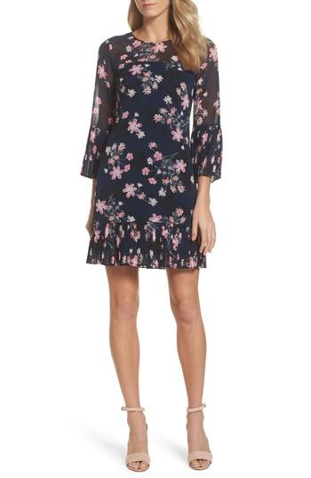 Women's Eliza J Floral Print Bell Sleeve Dress - Blue