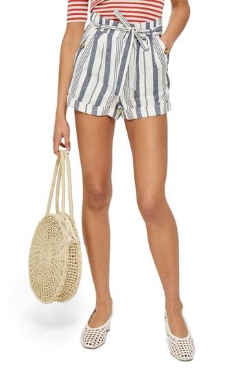 Women's Topshop Stripe Paperbag Shorts Us (fits Like 0-2) - Ivory