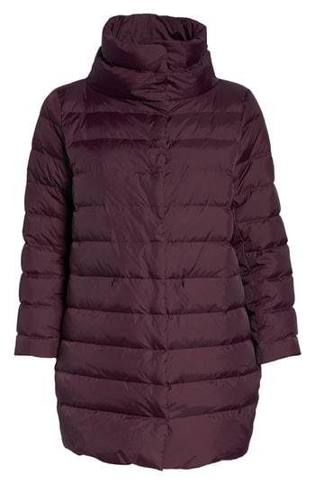 Women's Eileen Fisher Stand Collar Cocoon Down Coat - Purple