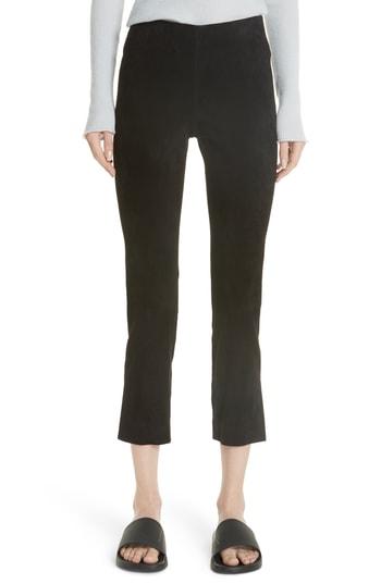Women's Vince Split Hem Crop Stretch Suede Pants - Black