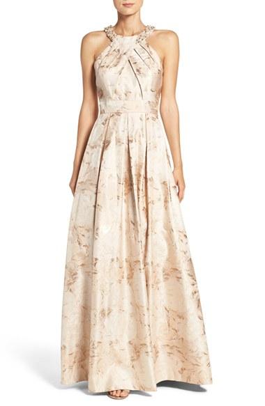 Women's Eliza J Embellished Floral Jacquard Fit & Flare Gown