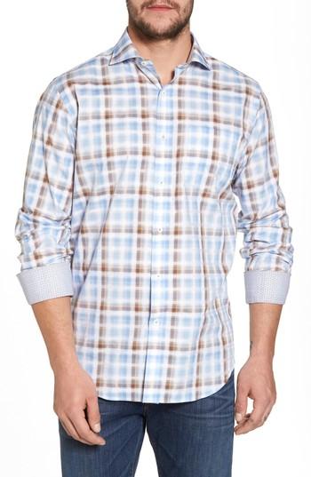 Men's Bugatchi Regular Fit Check Sport Shirt - Brown