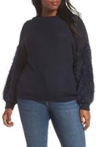 Women's Cece Fuzzy Sleeve Cotton Blend Pullover Sweater - Blue