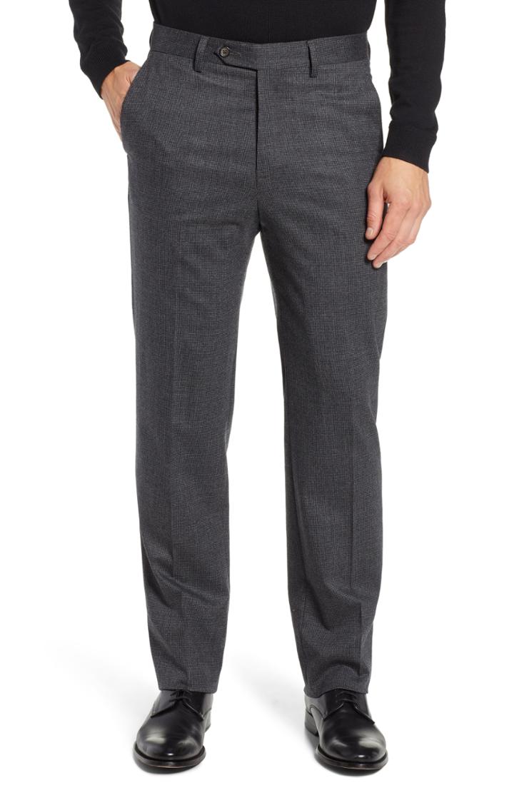 Men's Berle Flat Front Stretch Houndstooth Wool Trousers