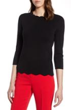 Women's Halogen Scallop Edge Sweater, Size - Black