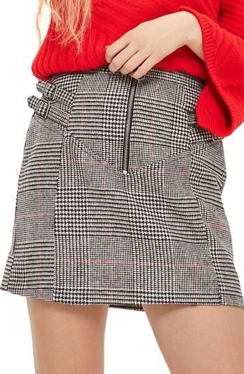 Women's Topshop Side Buckle Check Miniskirt Us (fits Like 0-2) - Black