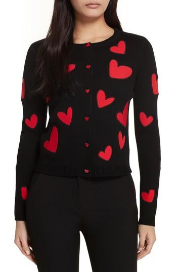 Women's Alice + Olivia Ruthy Heart Applique Cardigan - Black