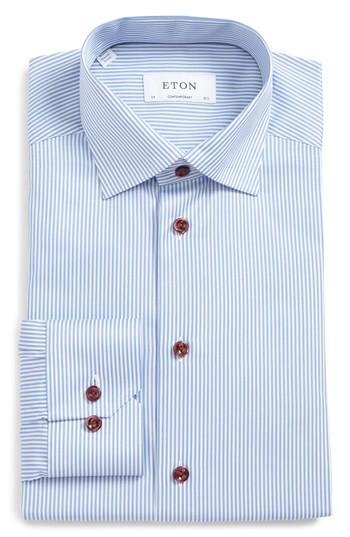 Men's Eton Signature Twill Contemporary Fit Stripe Dress Shirt .5 - Blue