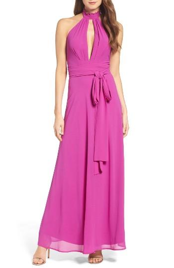 Women's Lulus Ruffle Neck Halter Gown - Purple