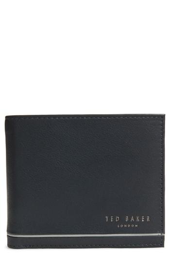 Men's Ted Baker London Stripe Detail Leather Bifold Wallet - Blue