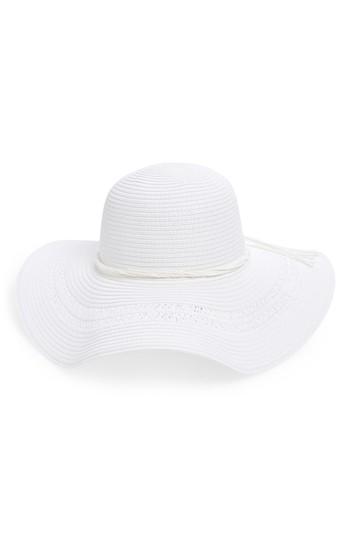 Women's Fits Crochet Inset Floppy Straw Hat - White