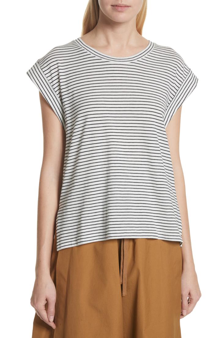 Women's Vince Classic Stripe Rolled Sleeve Cotton Tee