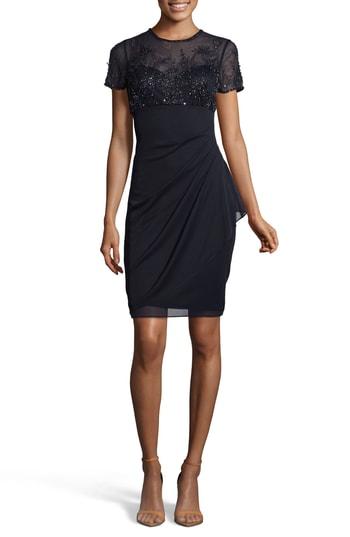 Women's Xscape Beaded Bodice Ruched Sheath Dress - Blue