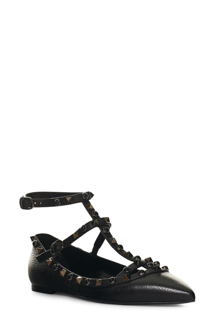 Women's Valentino Garavani 'rockstud Rolling Noir' T-strap Flat Us / 35eu - Black