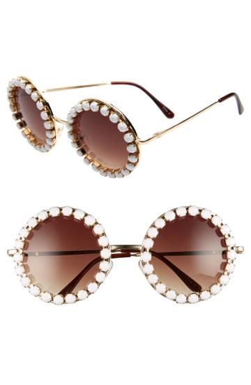 Women's Rad + Refined Rhinestone Round Sunglasses - Gold/ White