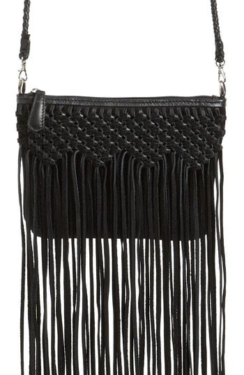 Ten79la Fringe Woven Calfskin Leather Crossbody Bag - Black
