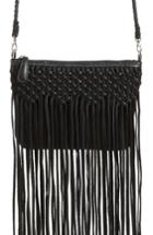 Ten79la Fringe Woven Calfskin Leather Crossbody Bag - Black