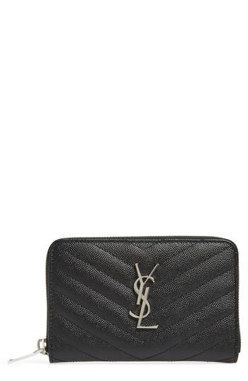 Women's Saint Laurent Small Grained Leather Zip Around Wallet -
