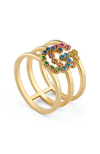 Women's Gucci Double G Multi Stone Three-row Ring