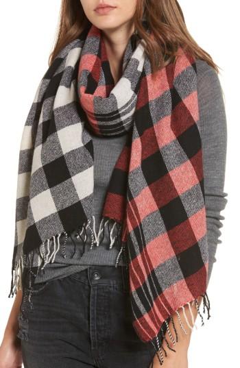Women's Standard Form Checked Wool & Cashmere Scarf, Size - Black