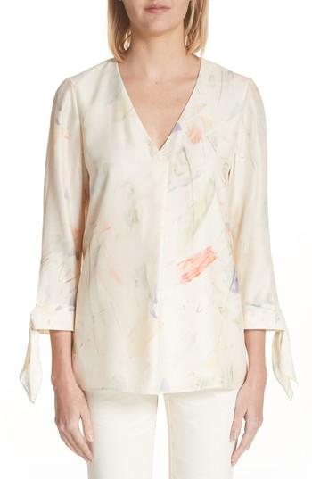 Women's Lafayette 148 New York Blair Modern Muse Print Silk Blouse, Size - Ivory