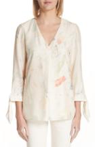 Women's Lafayette 148 New York Blair Modern Muse Print Silk Blouse, Size - Ivory