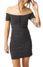 Women's Stone Row She Shore Stripe Off The Shoulder Dress - Black
