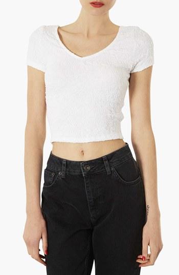 Topshop Textured Crop Top White