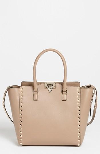 Valentino 'rockstud' Double Handle Leather Tote Alpaca