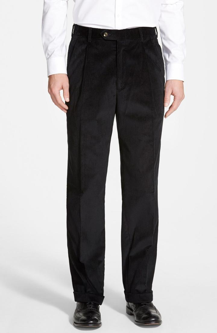 Men's Berle Pleated Corduroy Trousers X 34 - Black